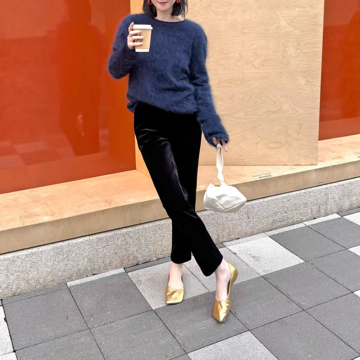 Damen Samt-Hose mit geradem Bein und hoher Taille Echo Archiv