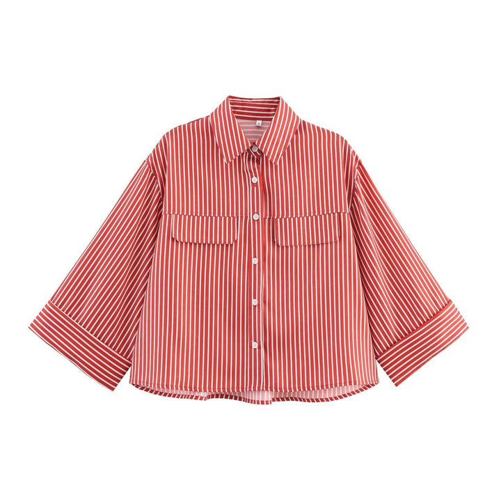 Damen gestreifte Bluse mit voluminösen Ärmeln und praktischen Taschen Echo Archiv