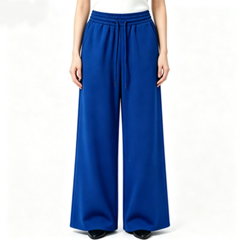 Damen weite High-Waist Loungehose mit elastischem Bund, Kordelzug und fließendem Jersey – Avélisse