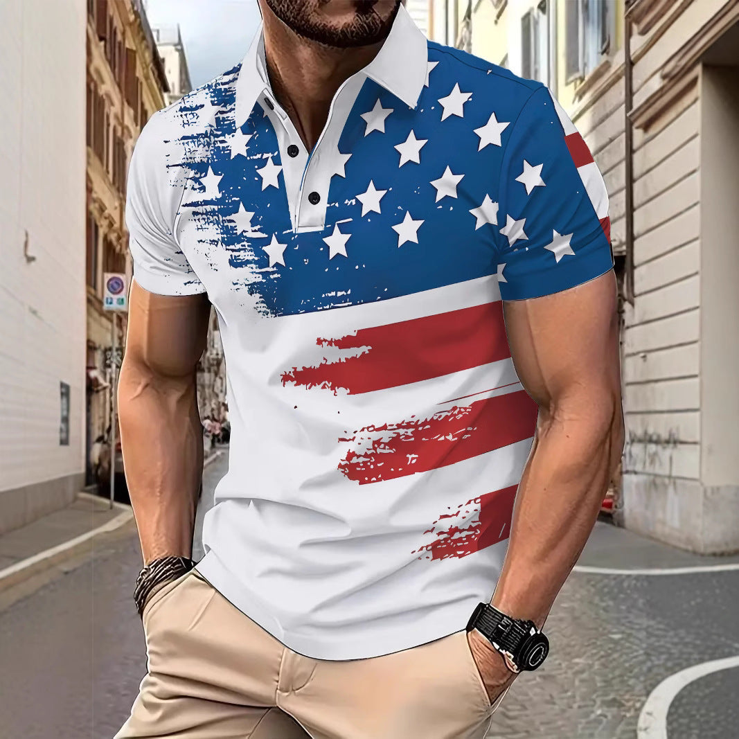 Herren Poloshirt mit kreativem Flaggenmotiv und sportlicher Passform Echoarchiv