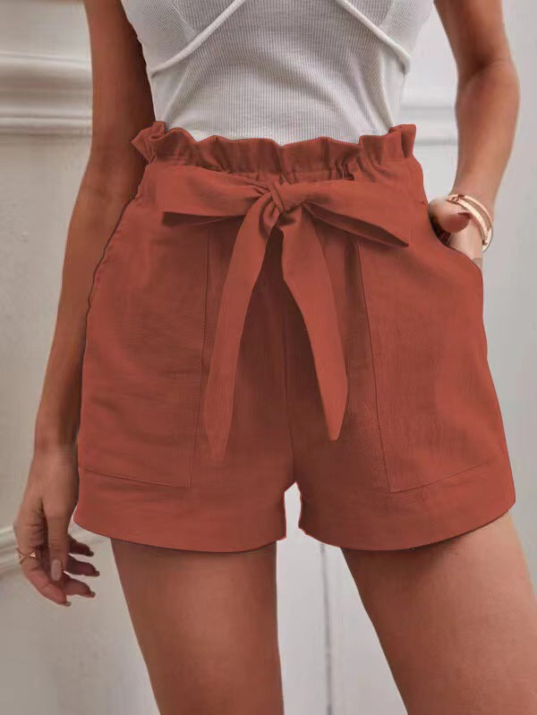 Damen elegante Shorts mit Bindegürtel und breitem Bund Echoarchiv