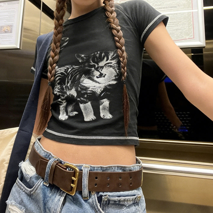 Damen T-Shirt mit kreativem Tierdruck und hochwertigem Baumwollmaterial Echo Archiv