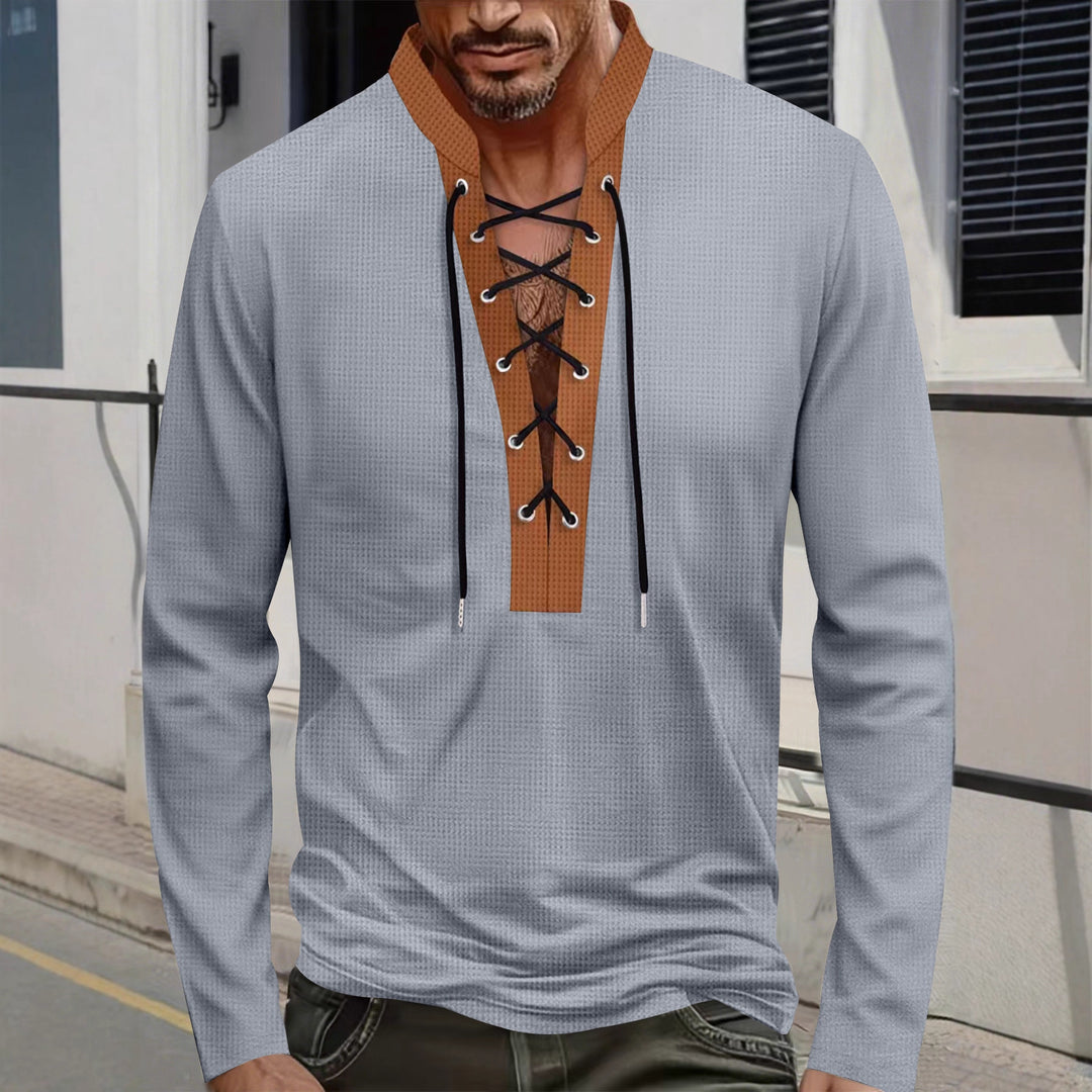 Herren lässiges Langarmshirt mit modischen Schnürdetails Echoarchiv