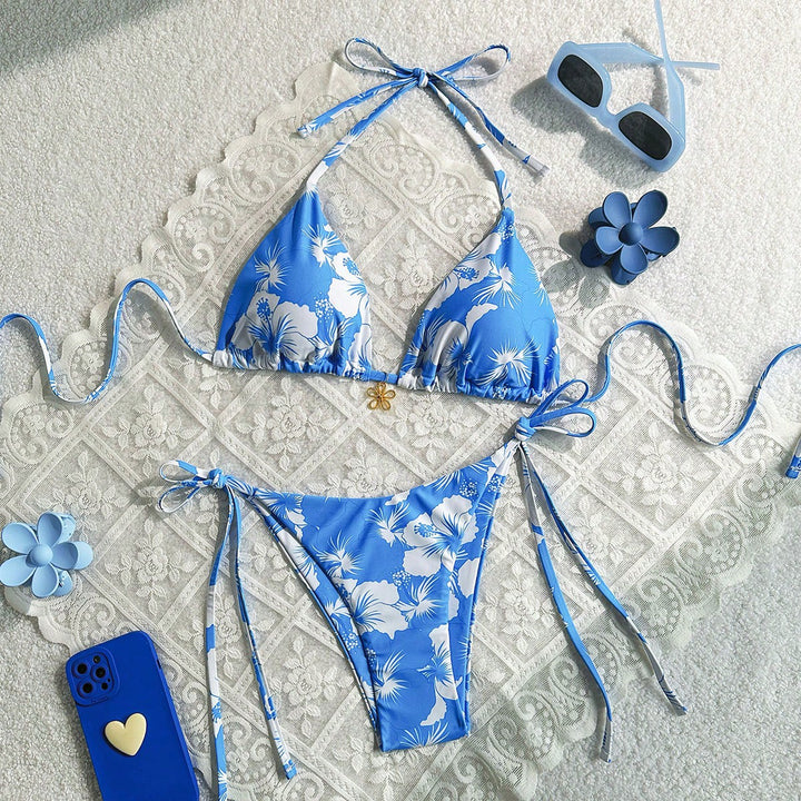 Damen Triangel-Bikini mit floralen Akzenten und raffinierten Bindebändern Echo Archiv
