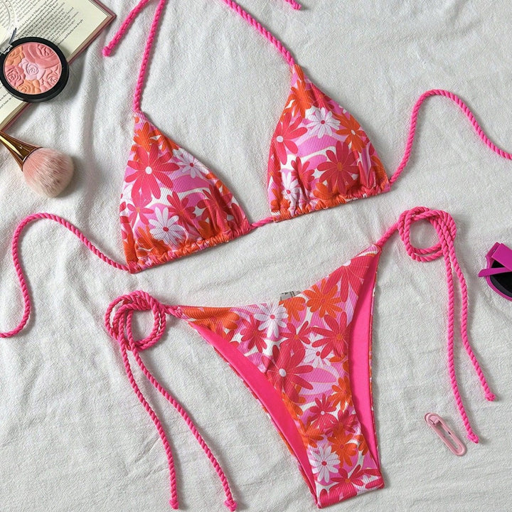 Damen Floral-Design Triangel-Bikini mit seitlichen Bindebändern Echo Archiv
