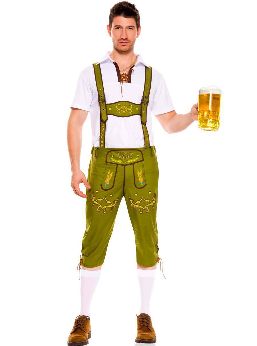 Herren nan kurze Trachtenlederhose mit verstellbaren Hosenträgern und besticktem Latz Echo Archiv