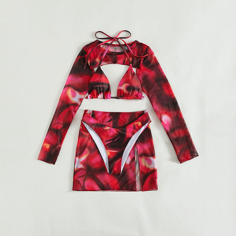 Damen modisches Crop-Top mit langem Ärmel und asymmetrischem Rock Echo Archiv