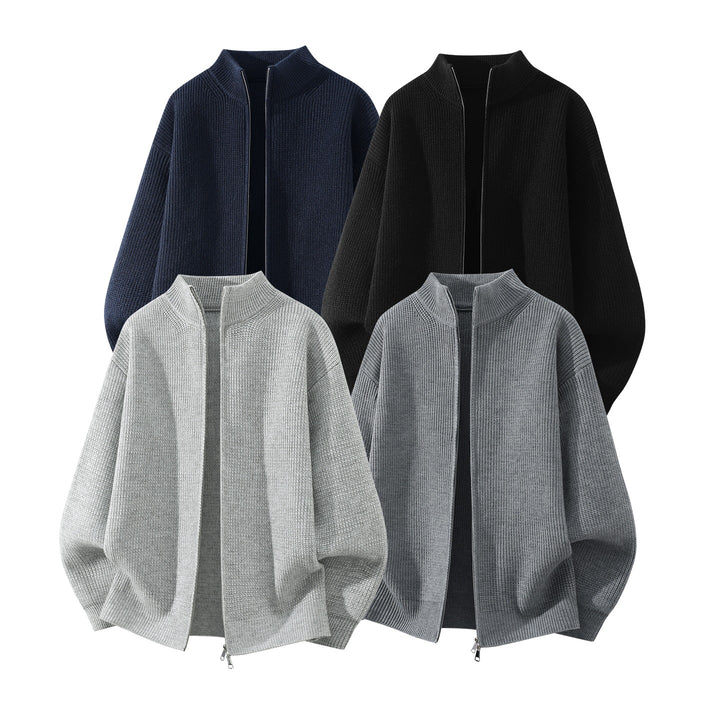Herren Oversize Grobstrick-Zipcardigan mit Stehkragen und Zwei-Wege-Reißverschluss Echoarchiv