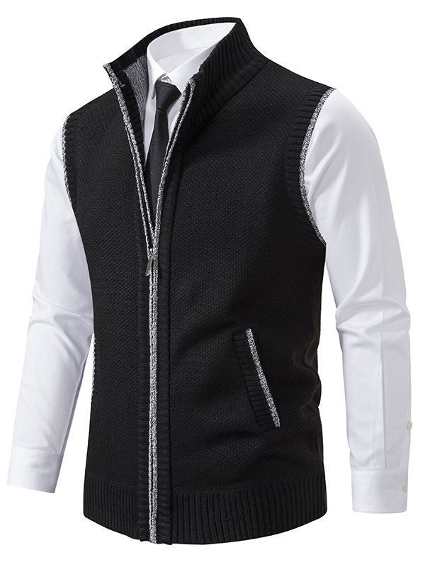 Herren elegante Strickweste mit hohem Kragen und praktischen Reißverschlusstaschen Echoarchiv