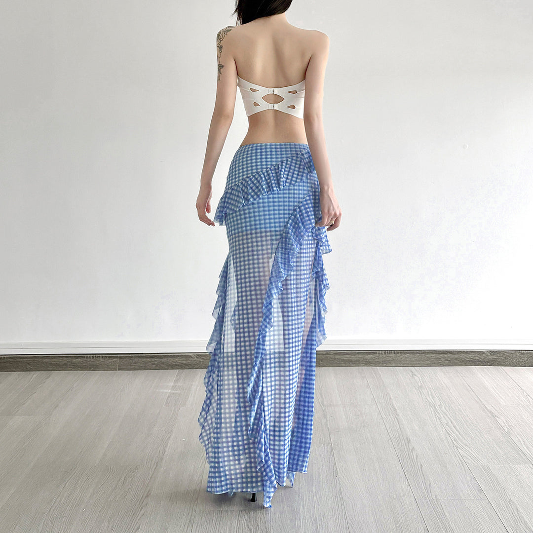 Damen Maxirock mit Rüschendetails und Vichy-Muster Echo Archiv