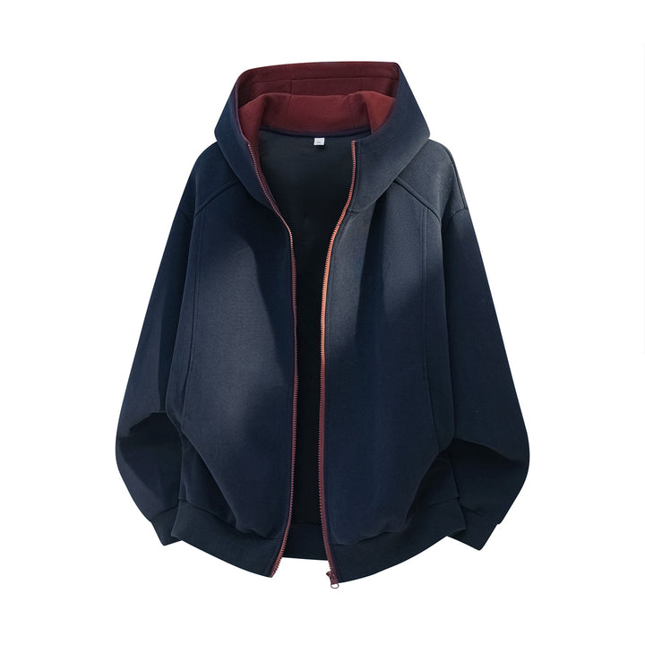 Unisex Weite Kapuzenjacke mit doppellagiger Kapuze und verdecktem Reißverschluss Echo Archiv