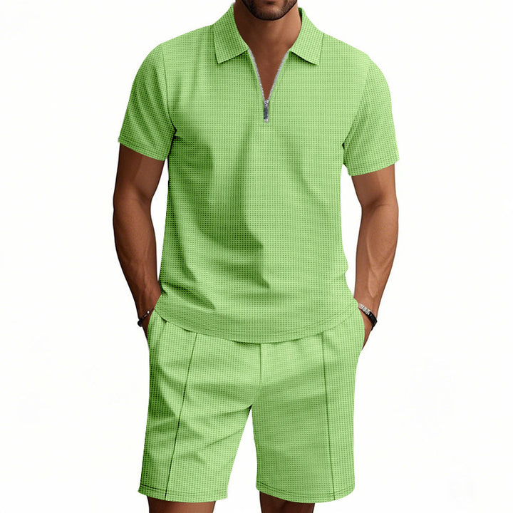 Herren elegantes Polo- und Shorts-Set mit modernem Reißverschluss Echoarchiv