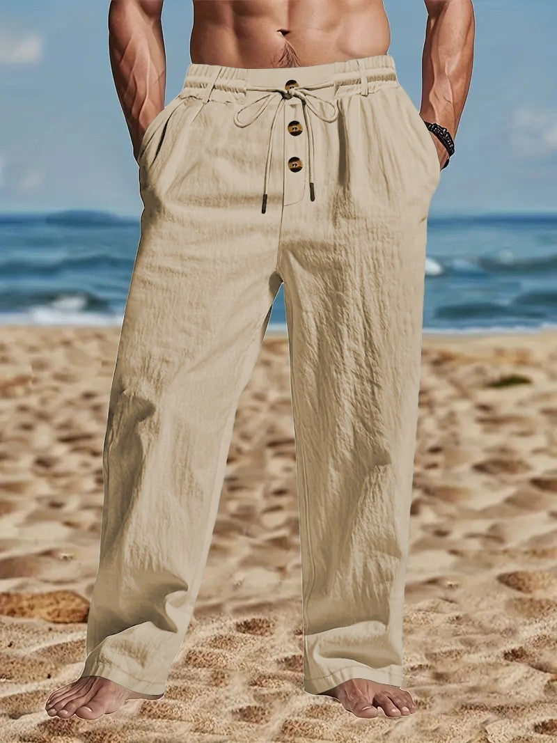 Herren lässige Leinenhose mit elastischem Bund und praktischen Taschen Echoarchiv