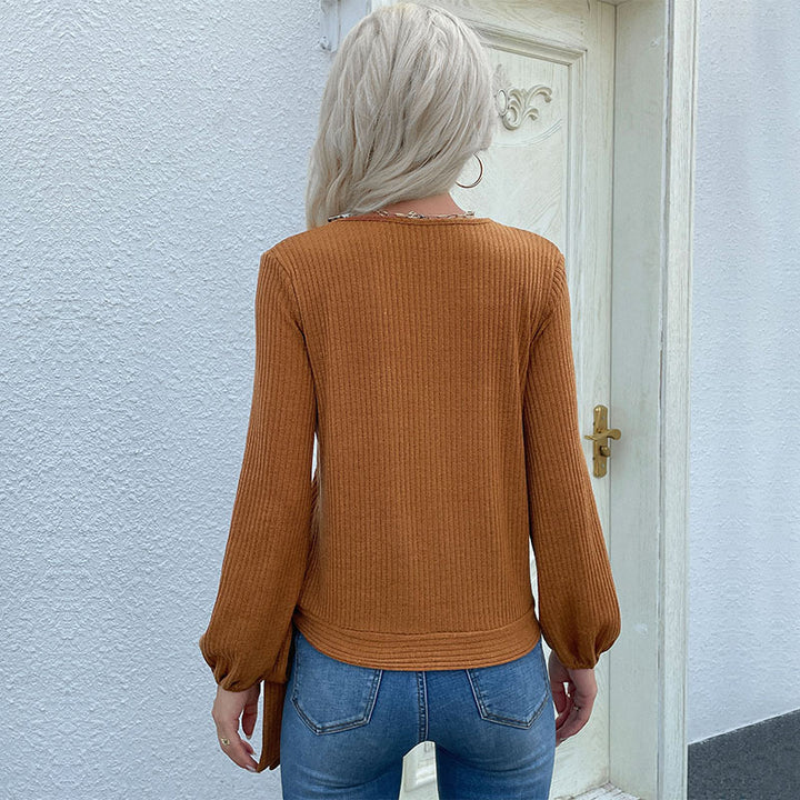 Damen Gerippte Wickel-Strickjacke mit V-Ausschnitt und seitlichem Knotendetail Echoarchiv
