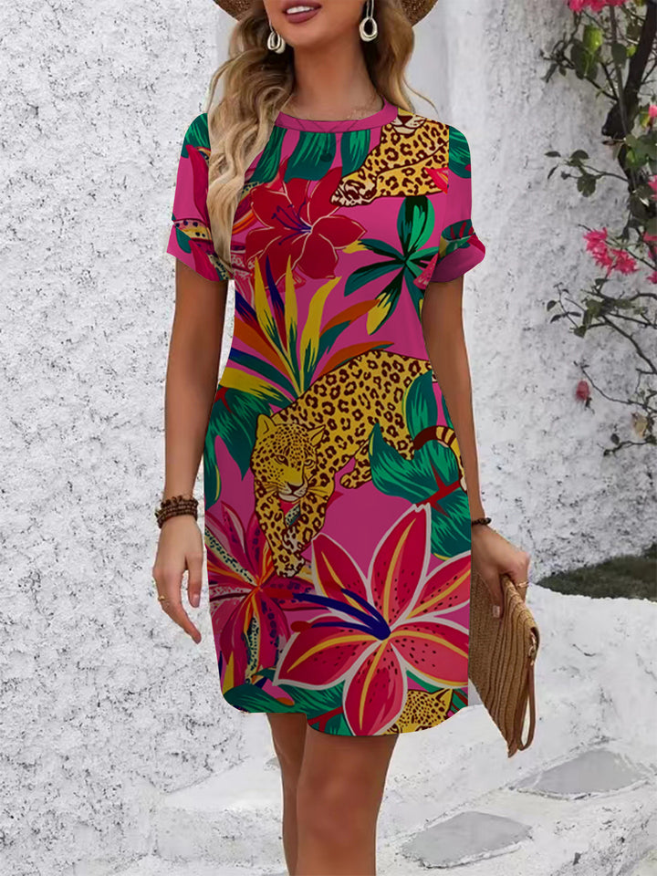 Damen lässiges Kurzarmkleid mit kreativem geometrischen Muster Echo Archiv