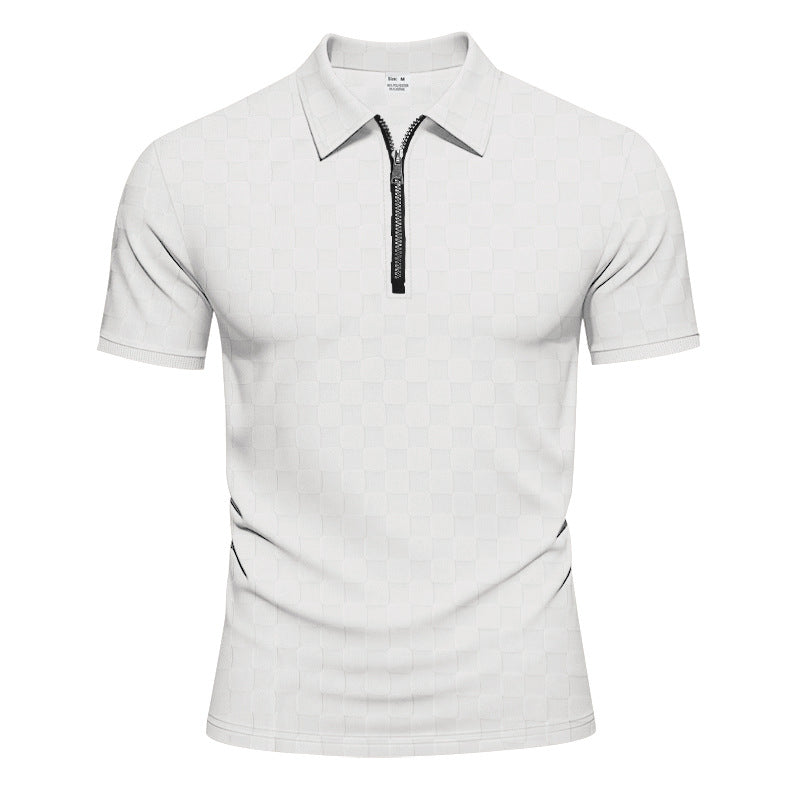 Herren Poloshirt mit halbem Reißverschluss und modernem Karomuster Echoarchiv