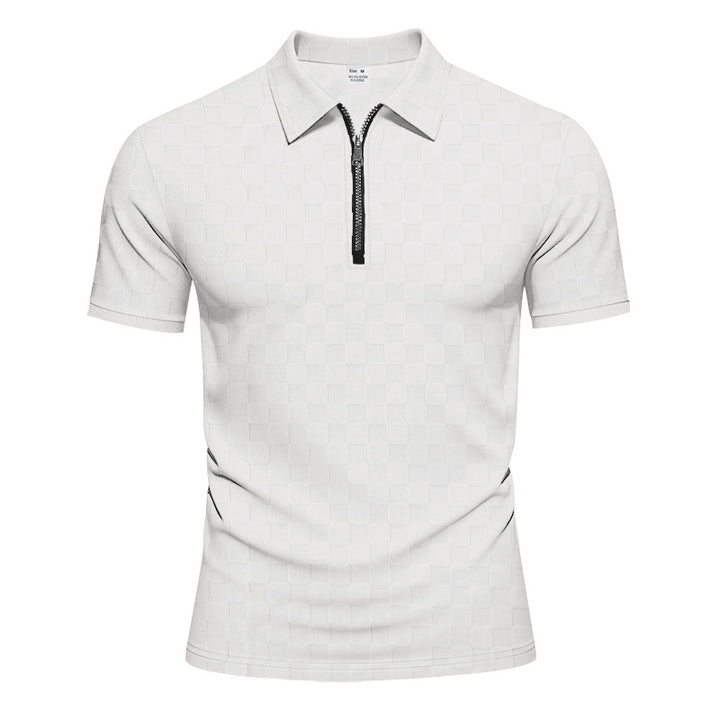 Herren Poloshirt mit halbem Reißverschluss und modernem Karomuster Echoarchiv