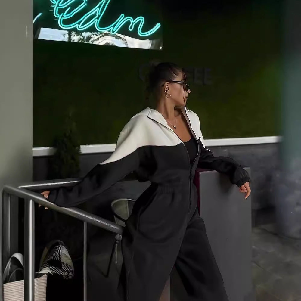 Damen nan zweiteiliges Crop-Zip-Hoodie und Highwaist Relaxhose mit weitem Bein Echo Archiv