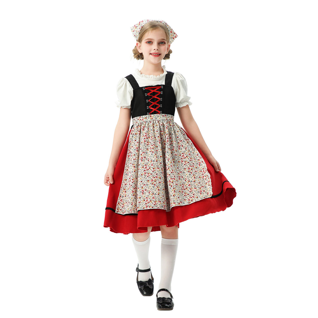 Damen nan traditionelles Kinderdirndl mit Schürze und Kopftuch Echo Archiv