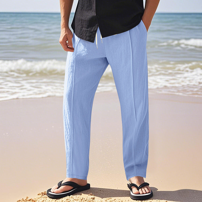 Herren nan relaxed-fit Sommer-Leinenhose mit Bügelfalte elastischem Tunnelzug und Seitentaschen Echo Archiv