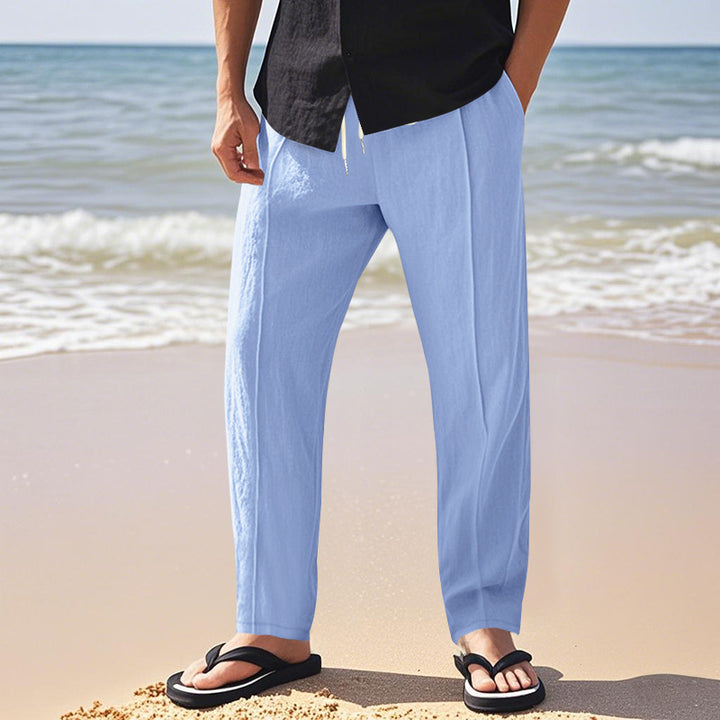 Herren nan relaxed-fit Sommer-Leinenhose mit Bügelfalte elastischem Tunnelzug und Seitentaschen Echo Archiv