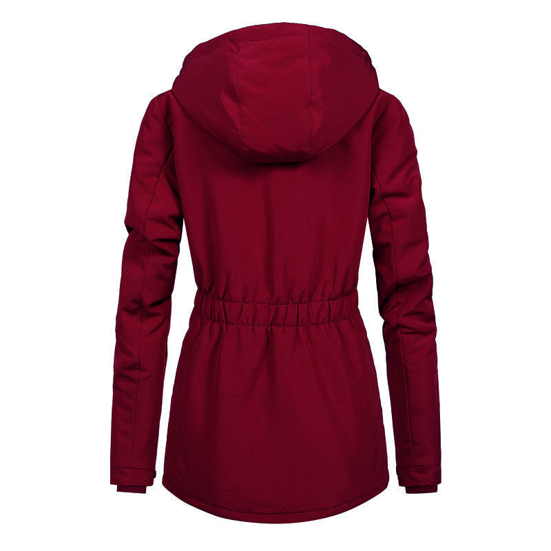 Damen Wasserabweisender Parka mit Teddyfutter, Kapuze und tailliertem Schnitt Echoarchiv