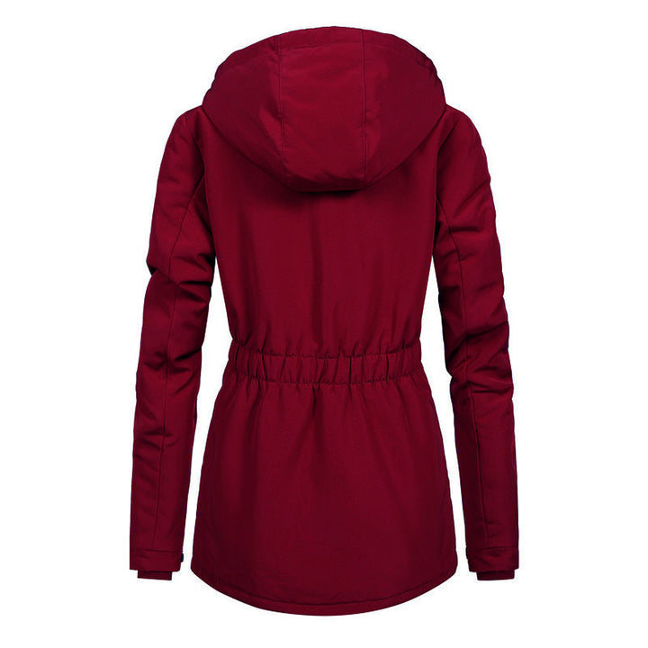 Damen Wasserabweisender Parka mit Teddyfutter, Kapuze und tailliertem Schnitt Echoarchiv