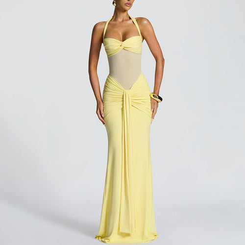 Damen Elegantes Maxikleid mit Tiefem Rückenausschnitt und Raffinierten Falten Echo Archiv