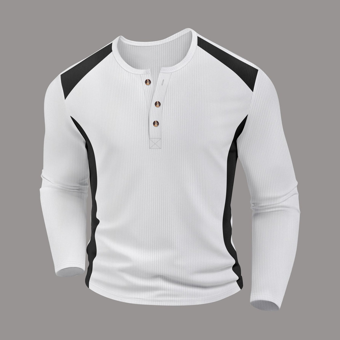 Herren Langarm-Henley-Shirt aus atmungsaktivem Material mit Kontrastdetails Echoarchiv