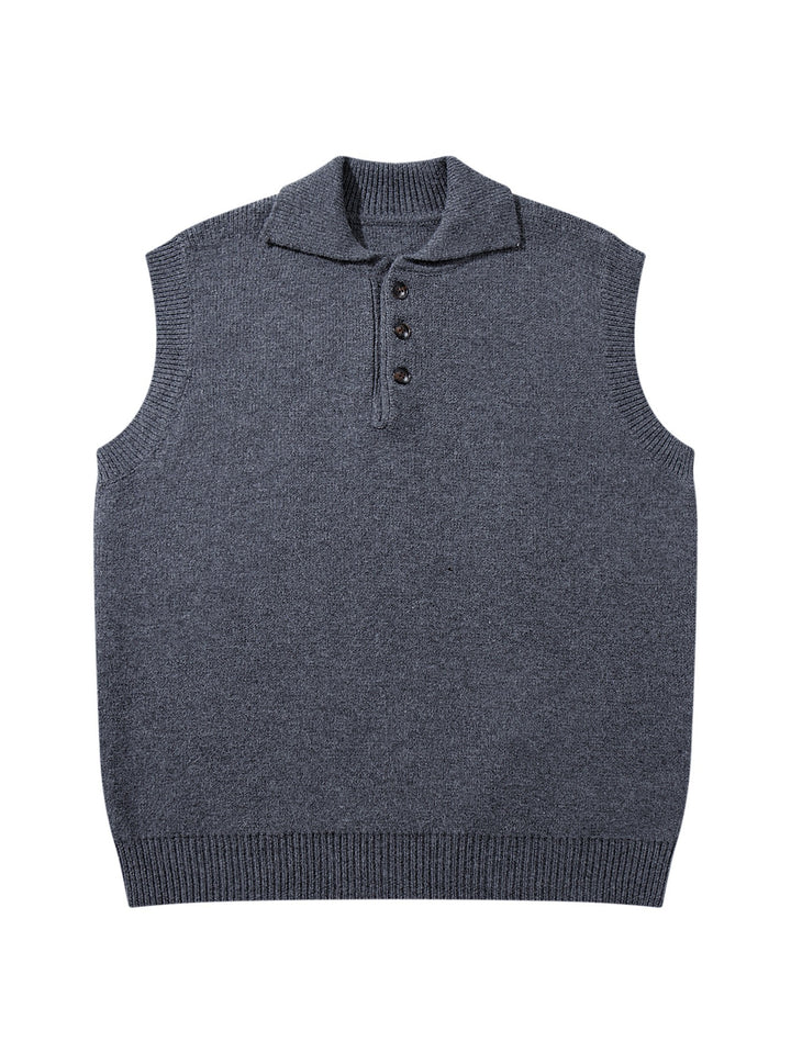 Unisex Ärmellose Strickweste mit Polokragen und Knopfleiste Echoarchiv