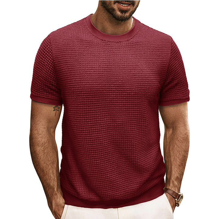 Herren Strukturiertes Kurzarm-T-Shirt aus atmungsaktivem Baumwollmix mit Rundhalsausschnitt Echoarchiv