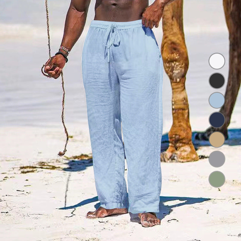 Herren lässige Strandhose aus leichtem Leinenstoff mit elastischem Bund und Kordelzug Echoarchiv