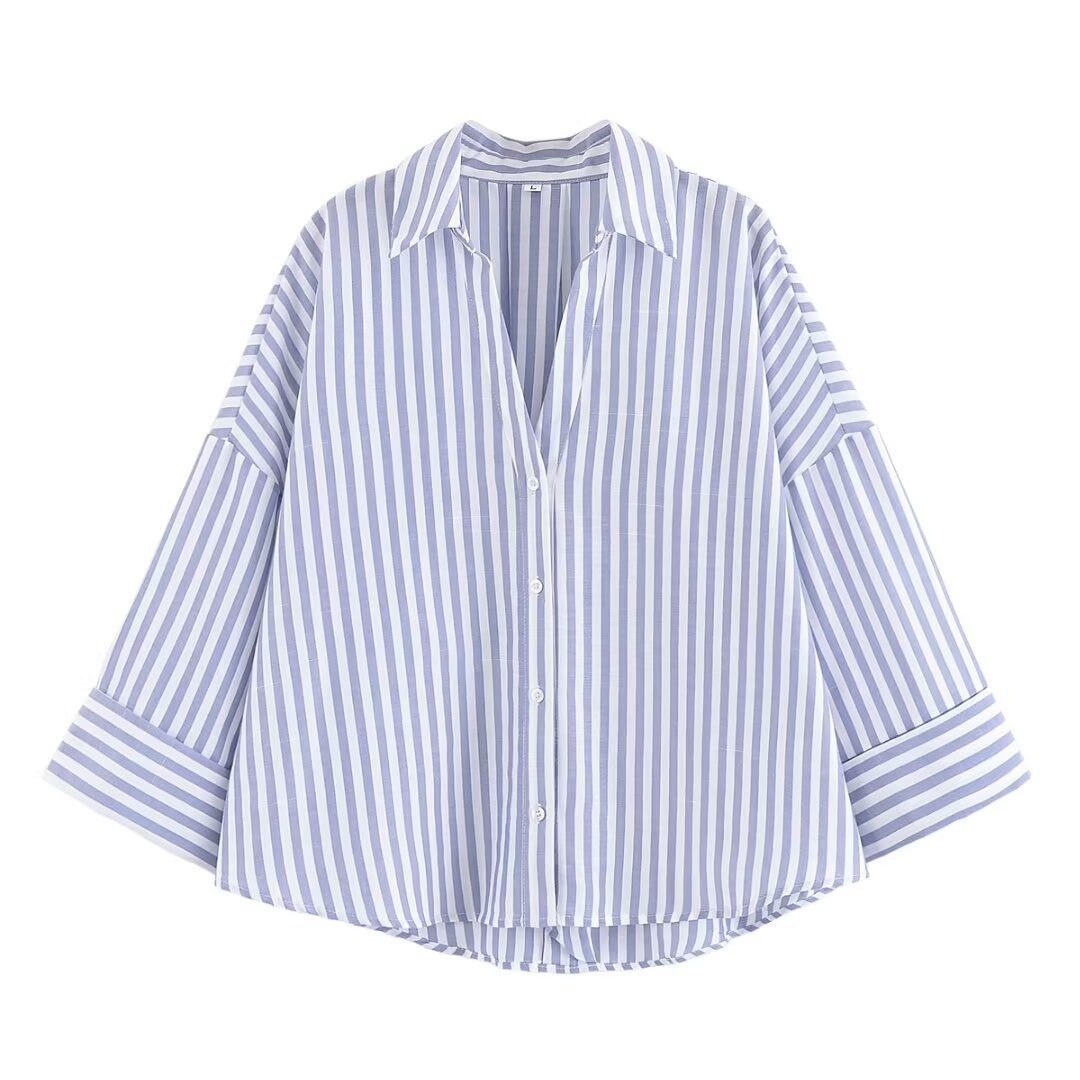 Damen nan lockere oversized Hemdbluse mit weitem Kragen und Dreiviertelärmeln Echo Archiv