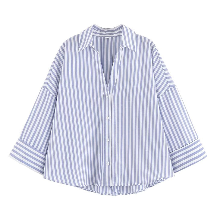 Damen nan lockere oversized Hemdbluse mit weitem Kragen und Dreiviertelärmeln Echo Archiv