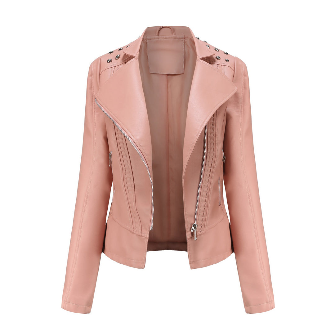 Damen nan taillierte Bikerjacke aus Kunstleder mit Nieten und asymmetrischem Reißverschluss Echo Archiv