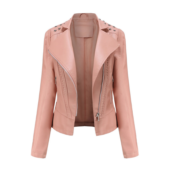 Damen nan taillierte Bikerjacke aus Kunstleder mit Nieten und asymmetrischem Reißverschluss Echo Archiv