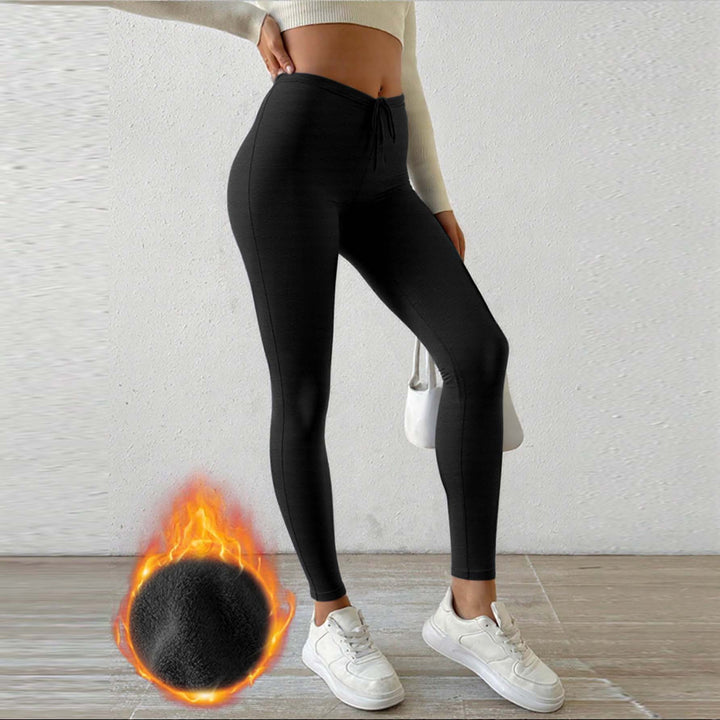 Damen Fleecegefütterte Leggings mit hohem Bund und Kordelzug Echo Archiv