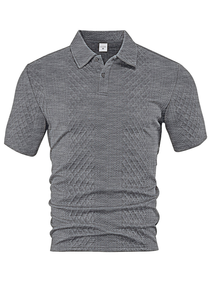 Herren nan texturiertes Jacquard-Poloshirt kurzärmelig schmaler Schnitt mit Polokragen Echo Archiv