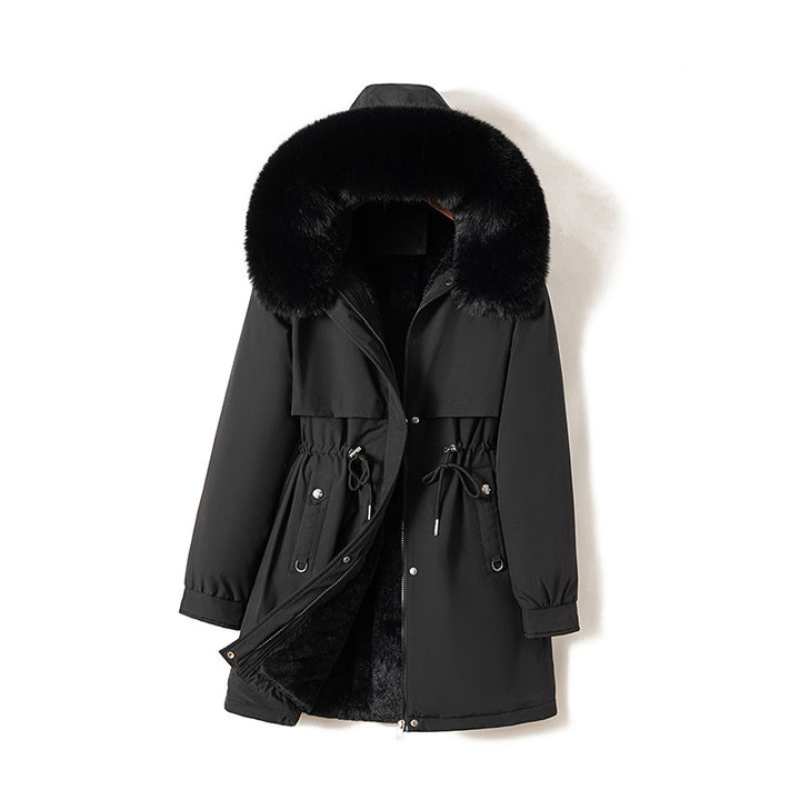 Damen nan moderner Thermoparka im Clean‑Look mit Oversize‑Fellkapuze, innenweichem Teddyfutter und verstellbarer Taille Echo Archiv