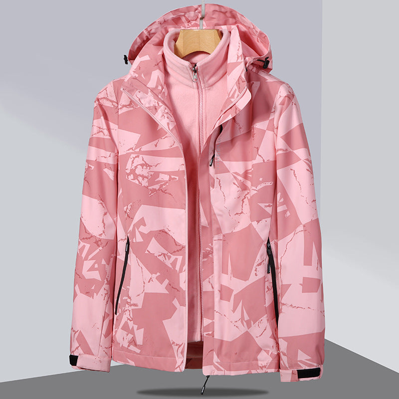 Damen zweilagige Softshelljacke mit abnehmbarer Fleece-Innenjacke und Kapuze Echo Archiv