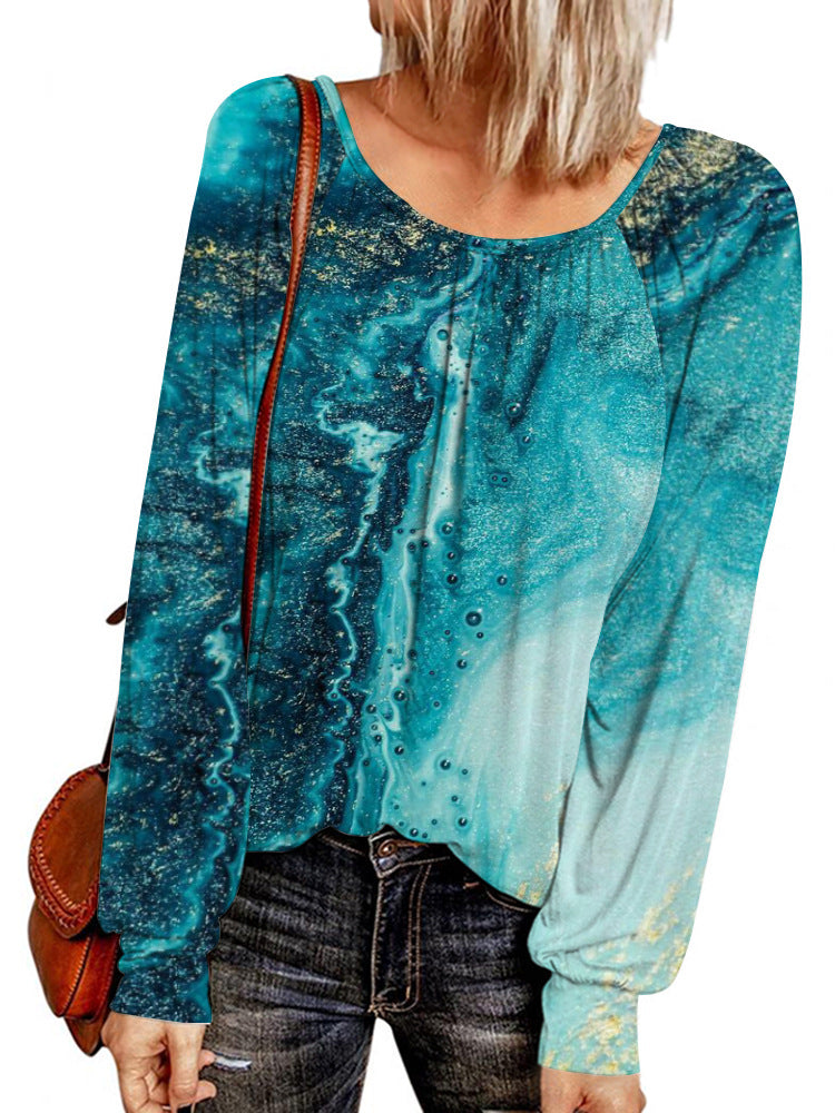 Damen Ethno-Print Oversize-Tunika mit Rundhalsausschnitt und langen Ballonärmeln – Avérine