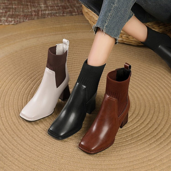 Damen Elegante Chunky Stiefeletten mit Strick-Einsatz Echo Archiv