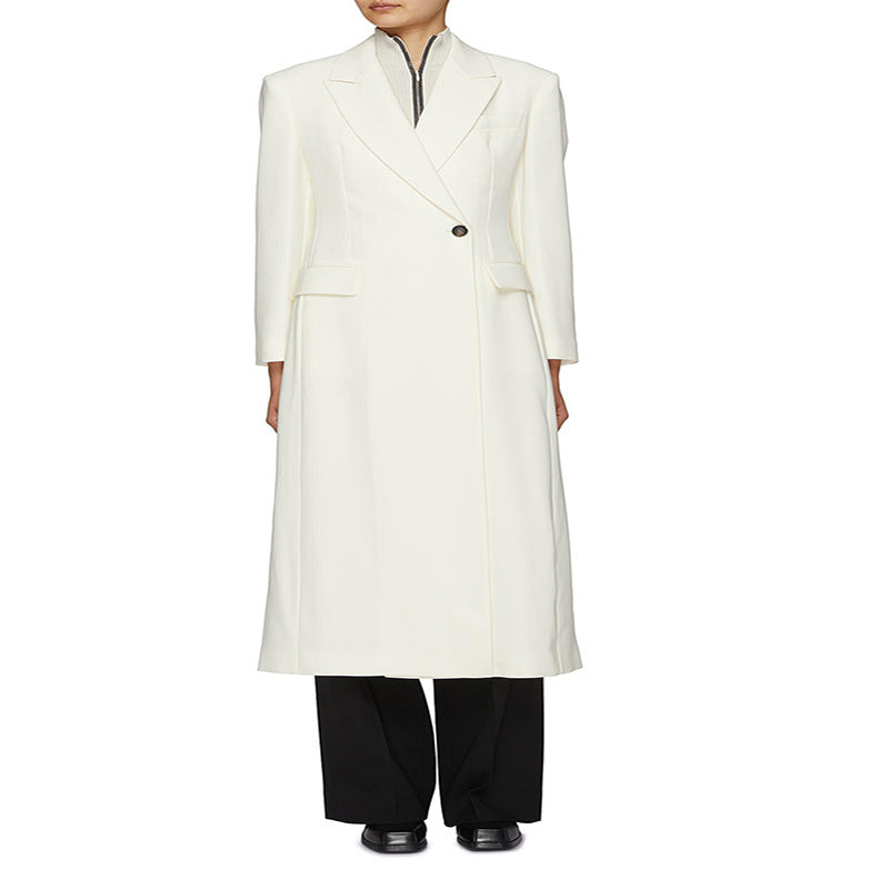 Damen Bodenlanger Schnittblazer-Mantel mit strukturierter Tailoring‑Silhouette Echoarchiv