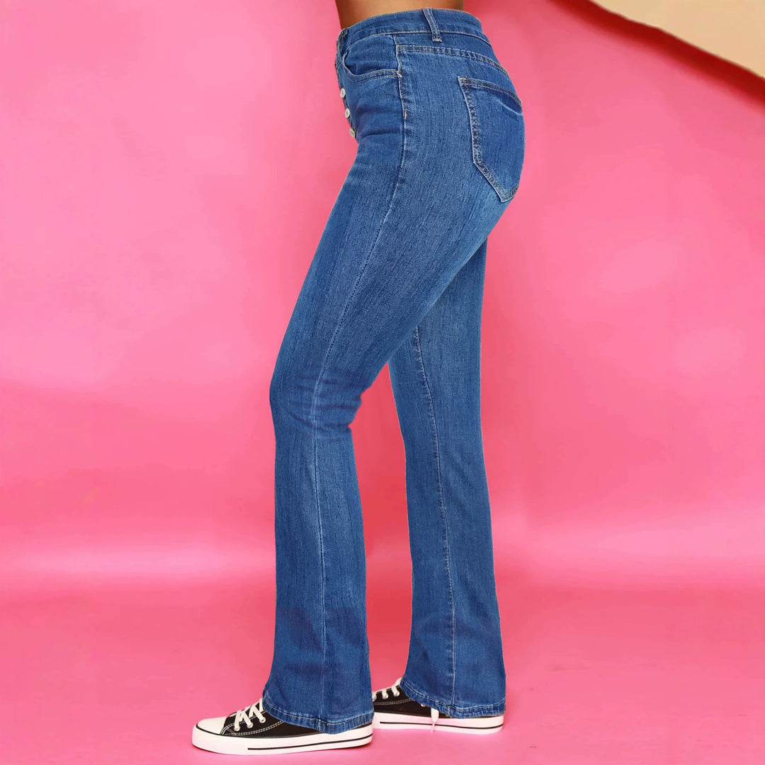 Damen sculpting Hochtaillierte Flared-Jeans mit sichtbarer Knopfleiste Echo Archiv