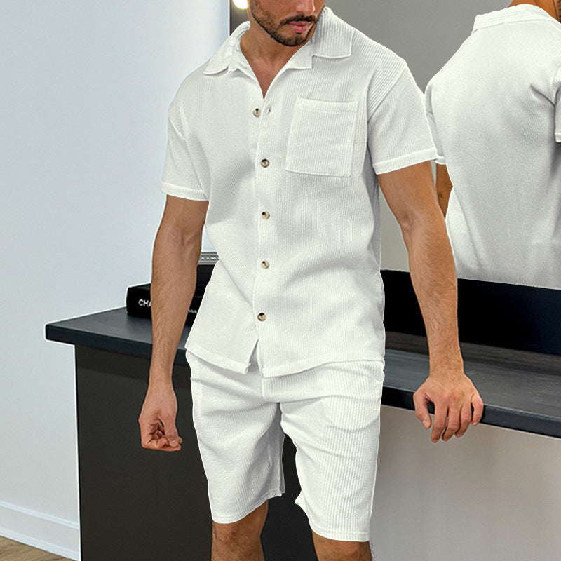 Herren Kurzarm-Hemd und Shorts Set im strukturierten Design Echoarchiv