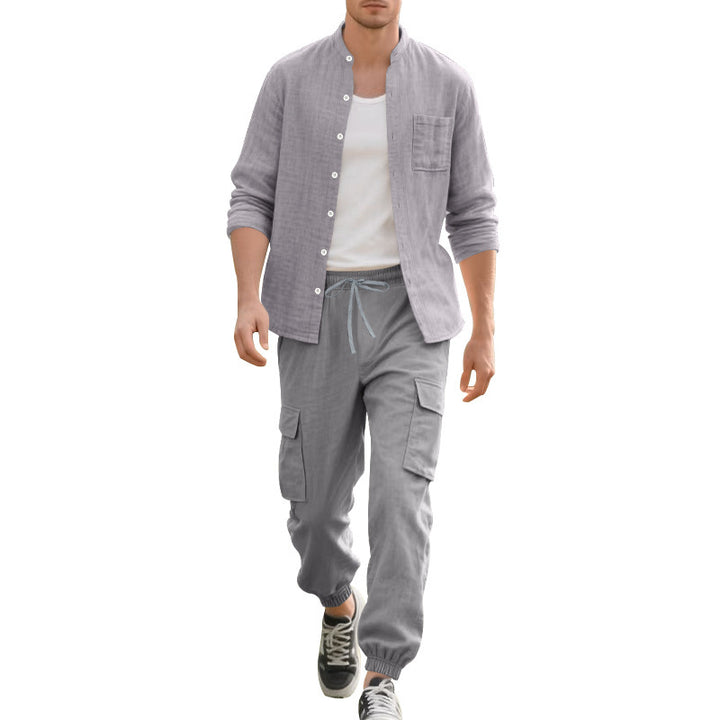 Herren bequeme Cargo-Bermudashorts und lässiges Langarmhemd Set Echoarchiv