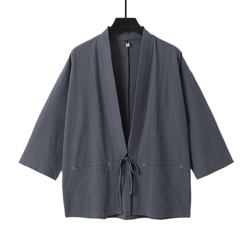 Damen Lockerer Kimono-Cardigan aus Baumwollmix mit Tunnelzug und Hüfttaschen Echoarchiv