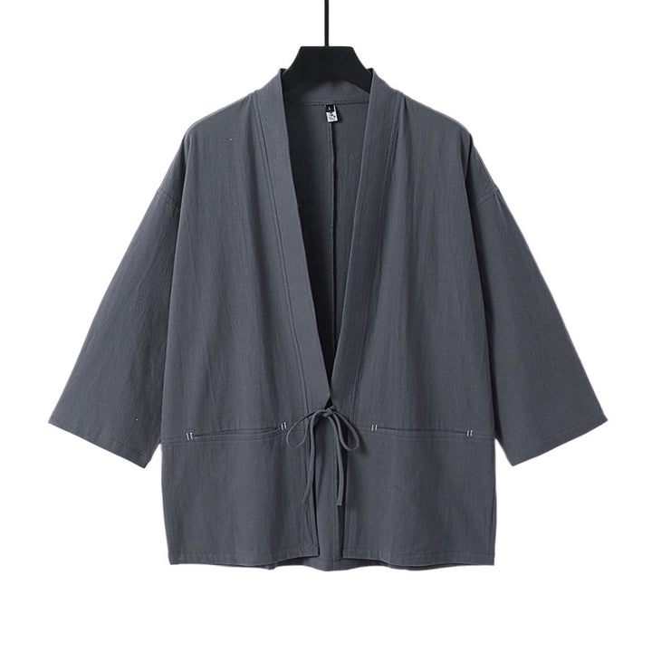 Damen Lockerer Kimono-Cardigan aus Baumwollmix mit Tunnelzug und Hüfttaschen Echoarchiv