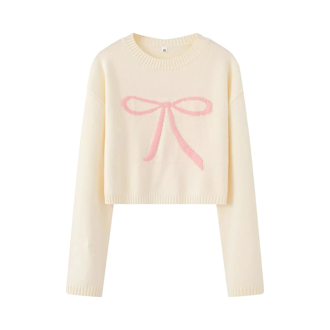 Damen nan kurz geschnittener Strickpullover mit Intarsien-Schleifenmotiv Echo Archiv