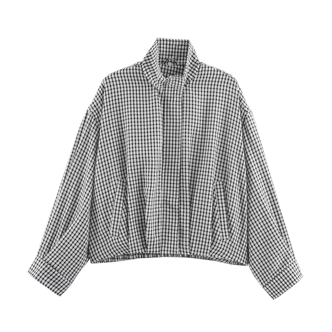 Damen Karo-Übergangsjacke im Oversize-Cropped-Schnitt mit hohem Stehkragen Echo Archiv